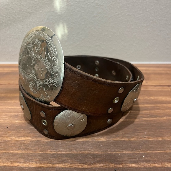 Vintage Brown Concho Adjustable Long Leather Belt Made in Morocco 37” - Picture 6 of 8